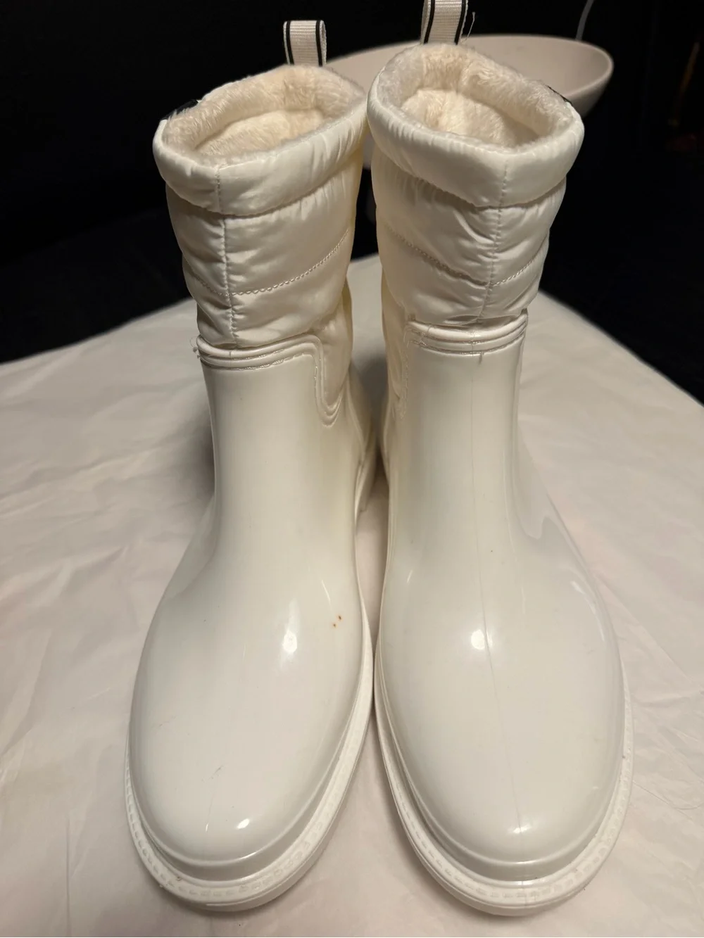 Calvin Klein White Quilted Faux-Fur Lined Rain Ankle Boots